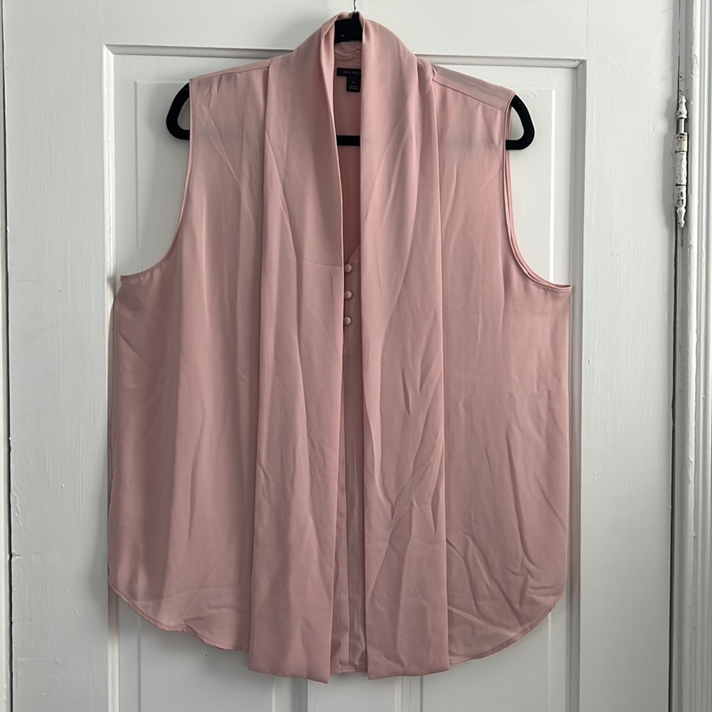 Ann Taylor Pink Sleeveless Top with Front Ties and Covered Buttons